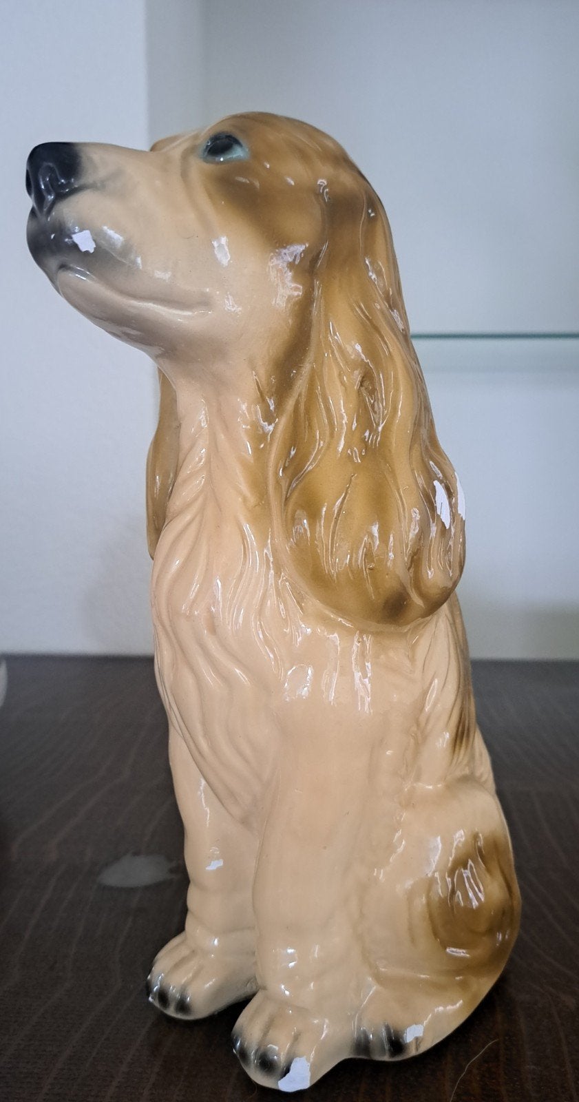 Vintage grote  keramische hond, spaniël beeldje, Ophalen of Verzenden, Gebruikt, Dier