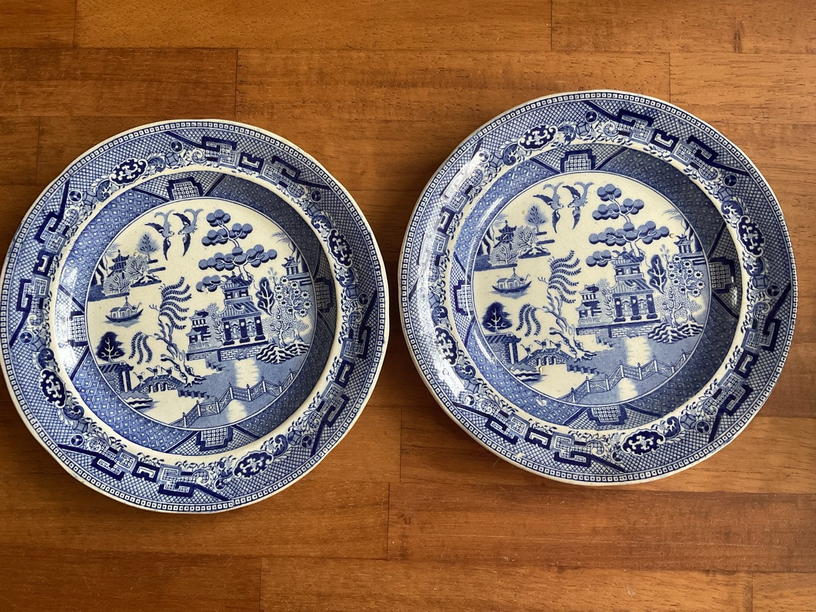Set van 2 antieke blauw-witte Ironstone China borden WILLOW, Antiek en Kunst, Ophalen of Verzenden