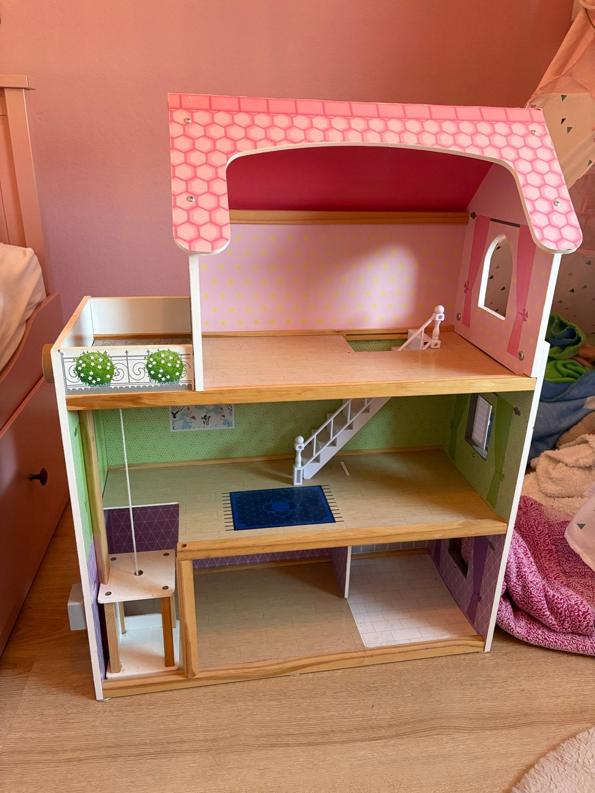 Groot Houten Poppenhuis met Meubels en Poppen, Kinderen en Baby's, Ophalen, Gebruikt, Poppenhuis