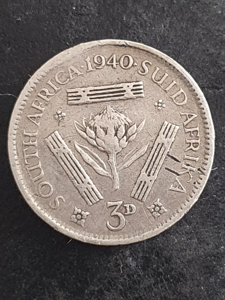 3 pence oude zilveren munt uit 1940 Zuid-Afrika., Ophalen of Verzenden, Losse munt, Zilver