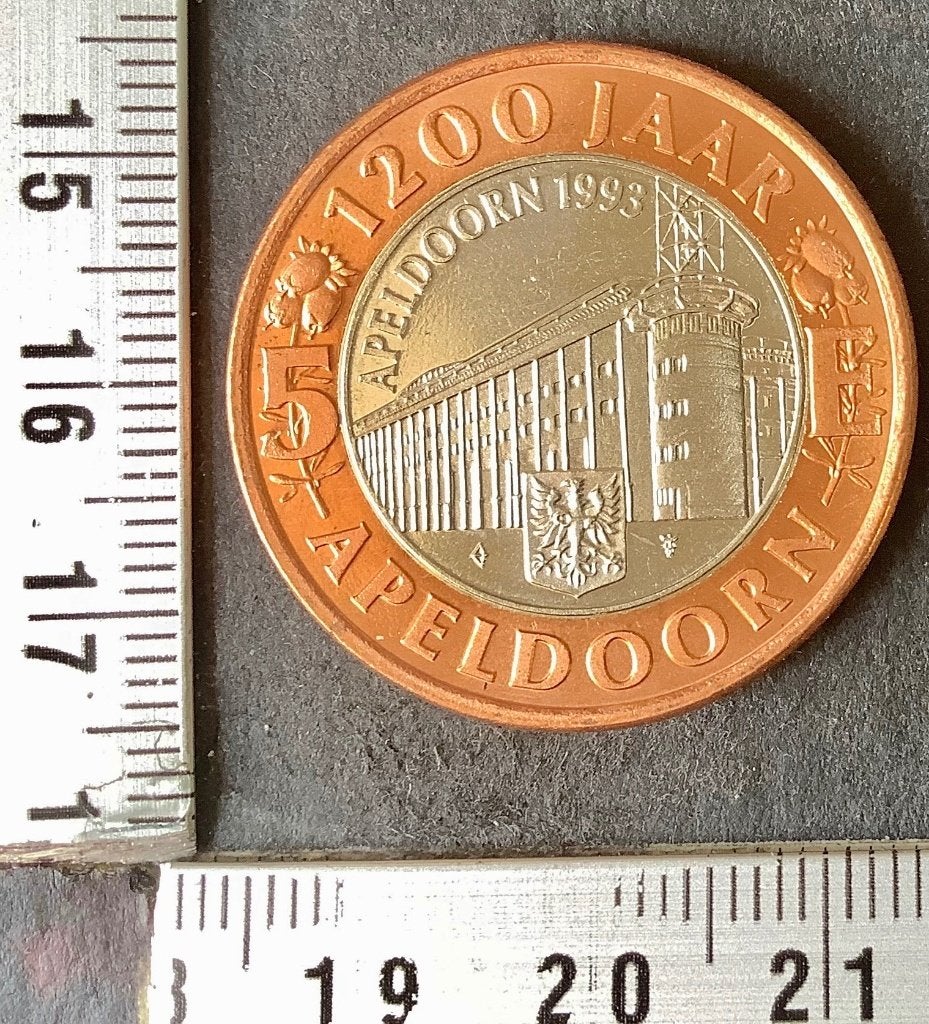 penning, Apeldoorn, 1200 jaar 5 E, 1993, Postzegels en Munten, Penningen en Medailles, Ophalen of Verzenden, Overige materialen
