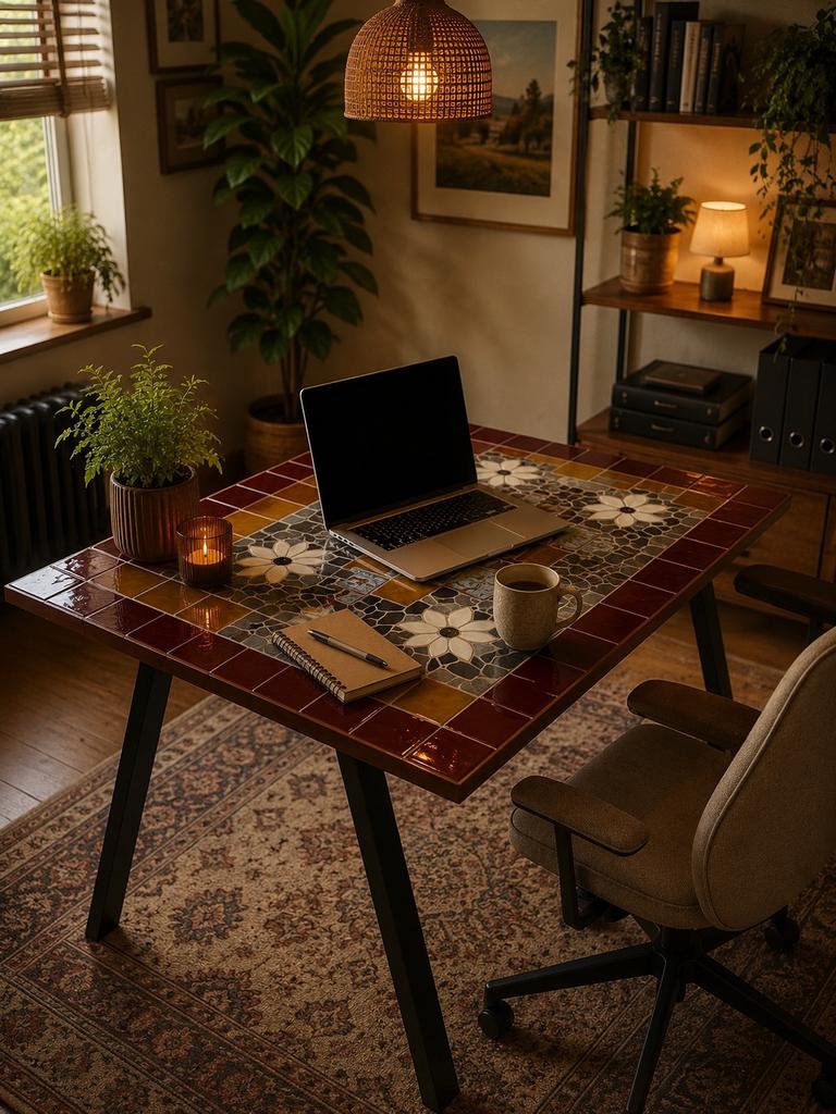 Unieke handgemaakte mozaïek (bureau)tafel, Ophalen of Verzenden, Zo goed als nieuw