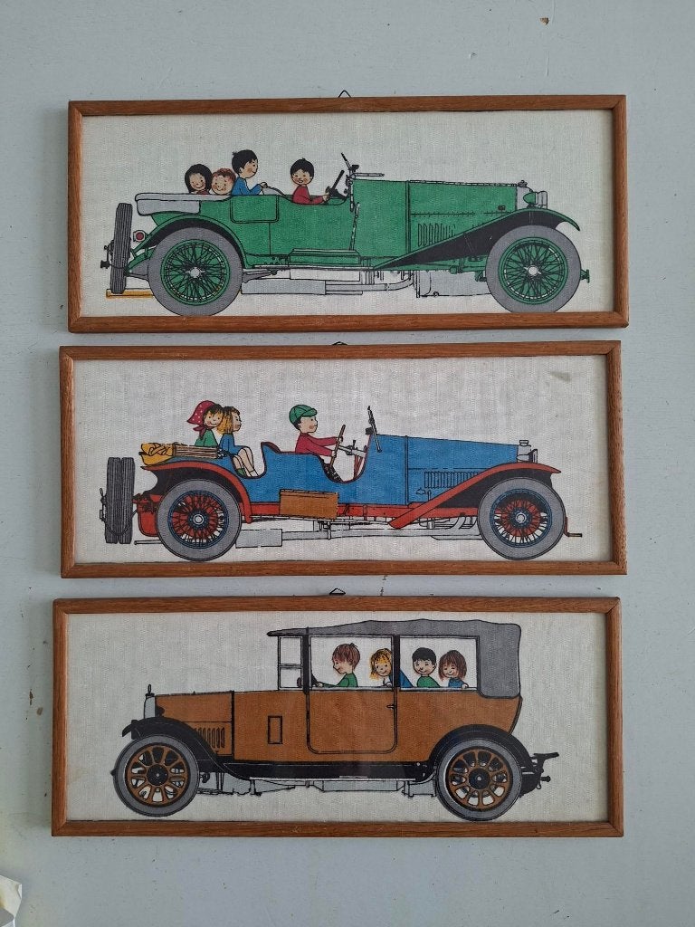vintage schilderijtjes klassieke auto's jaren 50-60 retro, Gebruikt, 40 cm, 17 cm, Decoratieobject