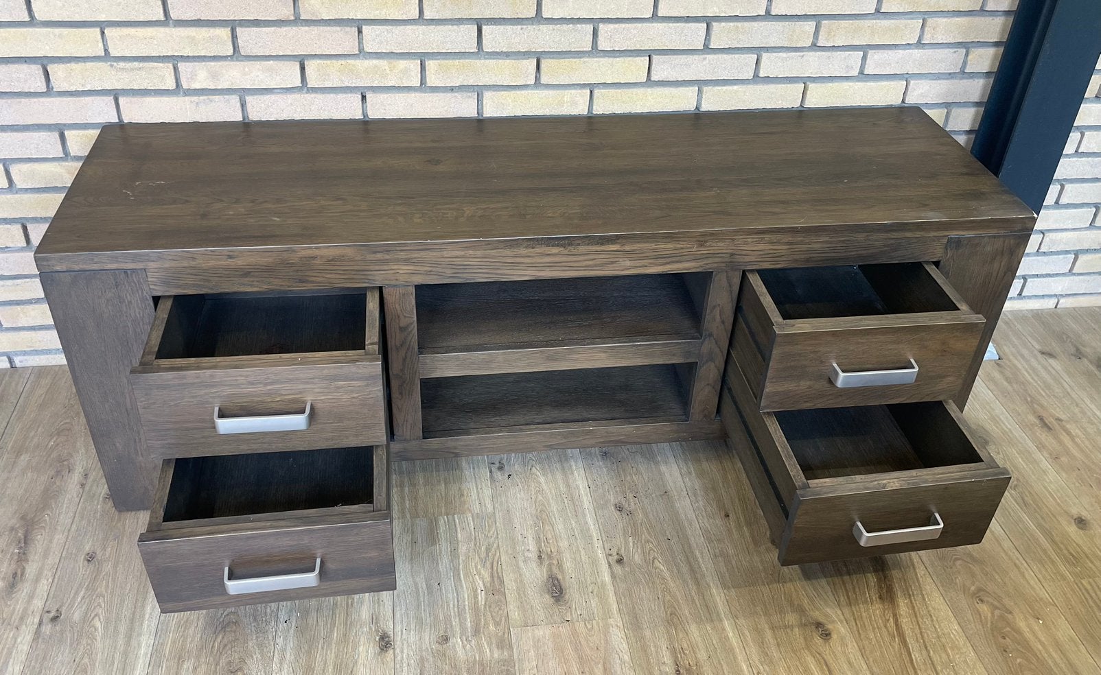 Robuuste eiken tv meubel, Ophalen, 150 tot 200 cm, Zo goed als nieuw, Minder dan 100 cm