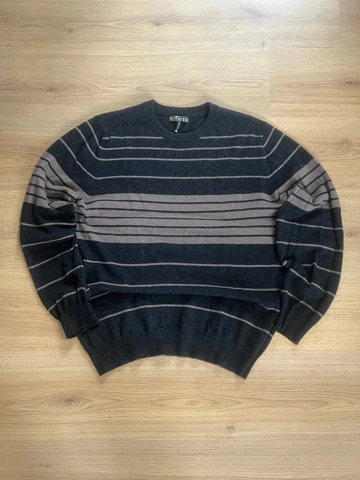 Merino wool and cashmere crewneck sweater sweatshirt in blac, Maat 48/50 (M), Zwart, Vintage Dressing, Ophalen of Verzenden