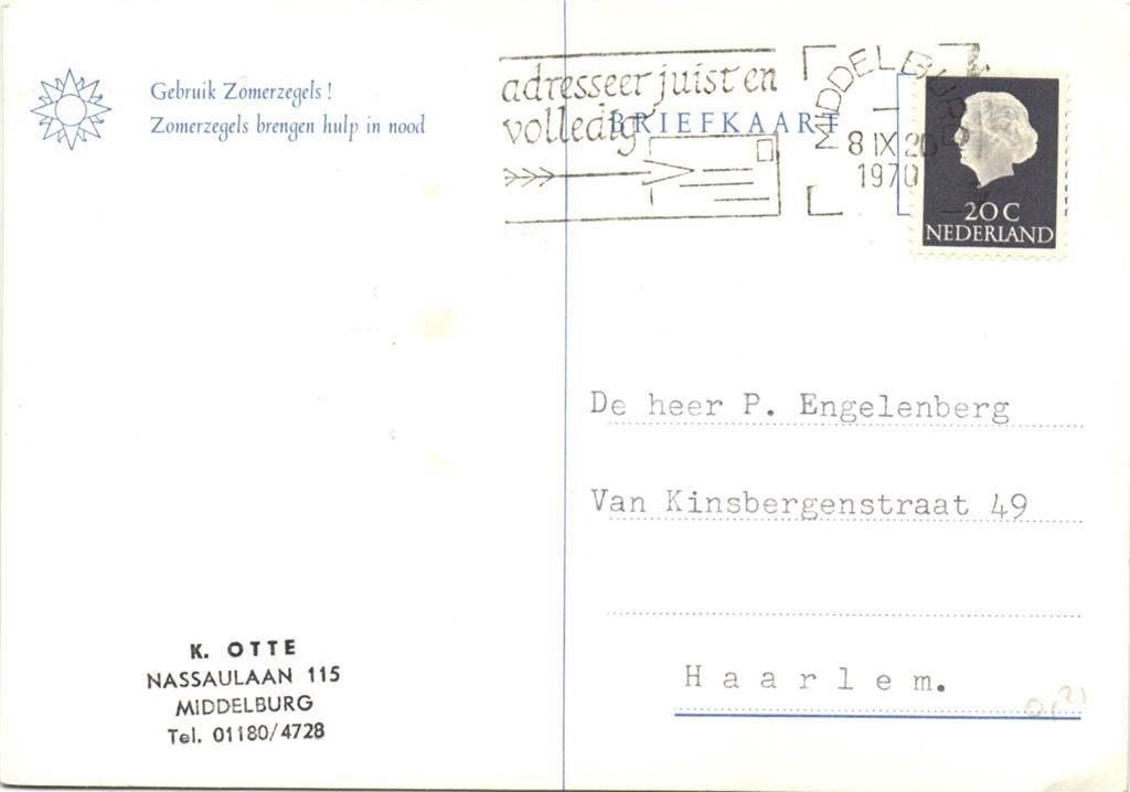 K. Otte, Middelburg - 09.1970 - briefkaart, Ophalen of Verzenden, Briefkaart