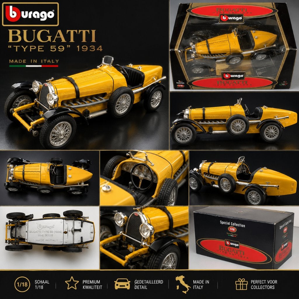 🏁 Burago Bugatti Type 59 (1934) – Schaal 1:18 – Nieuw, Ophalen of Verzenden, Nieuw, Auto, Overige merken