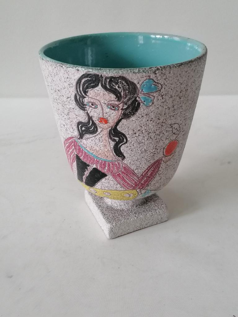 vintage keramieke bloempot uit italy met afbeelding vrouw, Antiek en Kunst, Ophalen of Verzenden