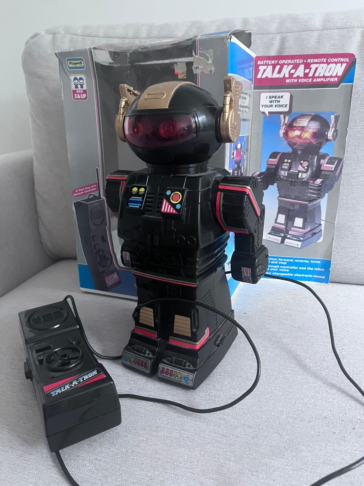 Vintage Playwell Talk-A-Tron robot met doos, Ophalen of Verzenden, Zo goed als nieuw