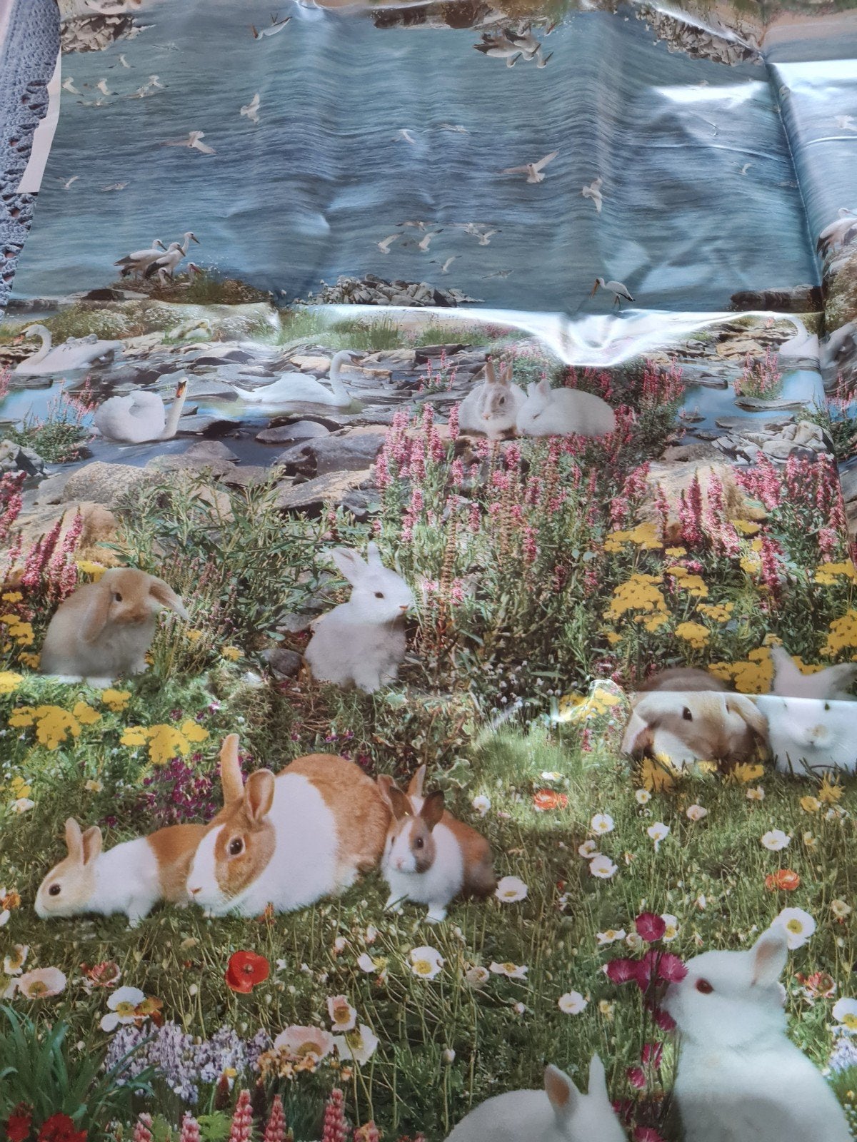 Tafelzeil / stevige tassenstof met konijnen motief, Ophalen, Nieuw, Polyester