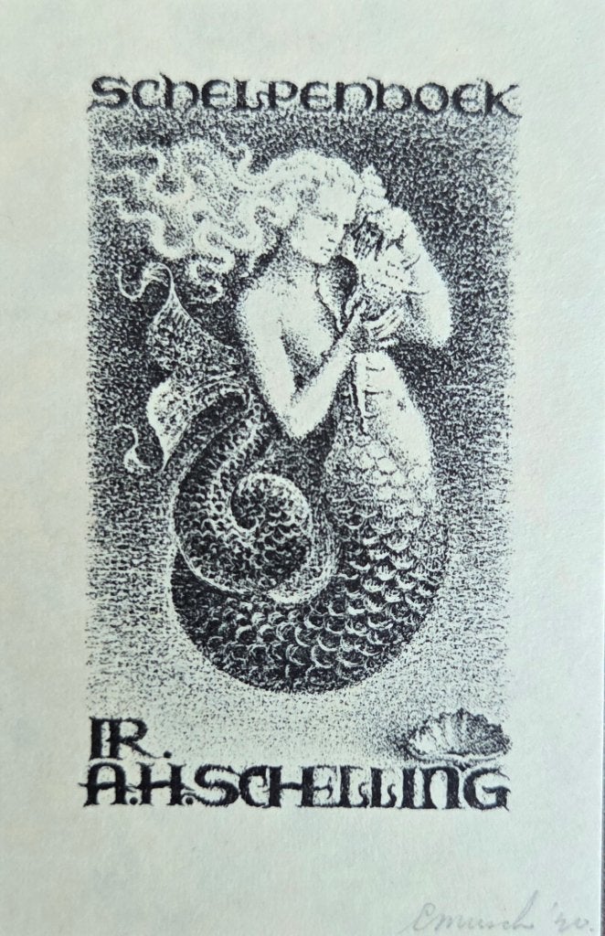 Exlibris / Ex libris Evert Musch, 1940, Meermin met schelp, Verzenden