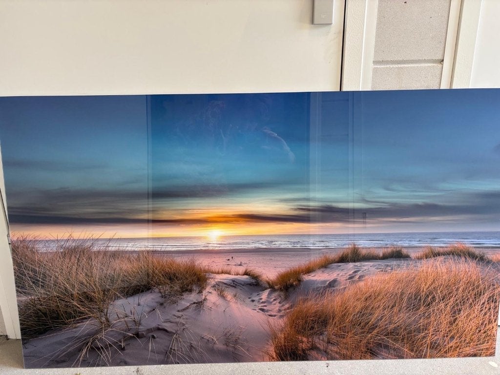 Acrylglas foto Paal 17 Texel zonsondergang, Huis en Inrichting, Ophalen, Oorspronkelijke maker, 125 cm of meer, Zo goed als nieuw