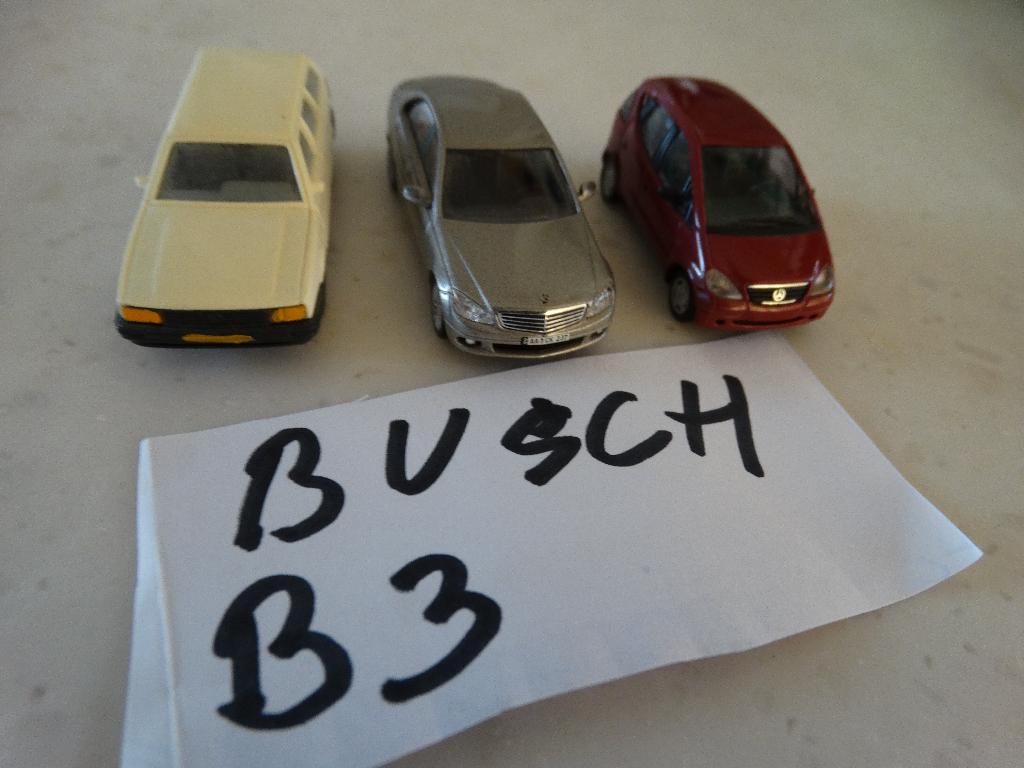 HO: set B3 : BUSCH: 3 X LUXE WAGEN, PKW., Hobby en Vrije tijd, Modeltreinen | H0, Overige merken, Gelijkstroom of Wisselstroom