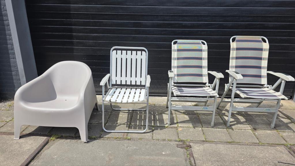 diverse tuinstoelen €10,- per stuk/camping/vakantie, Huis en Inrichting, Stoelen, Ophalen, Gebruikt, Vier