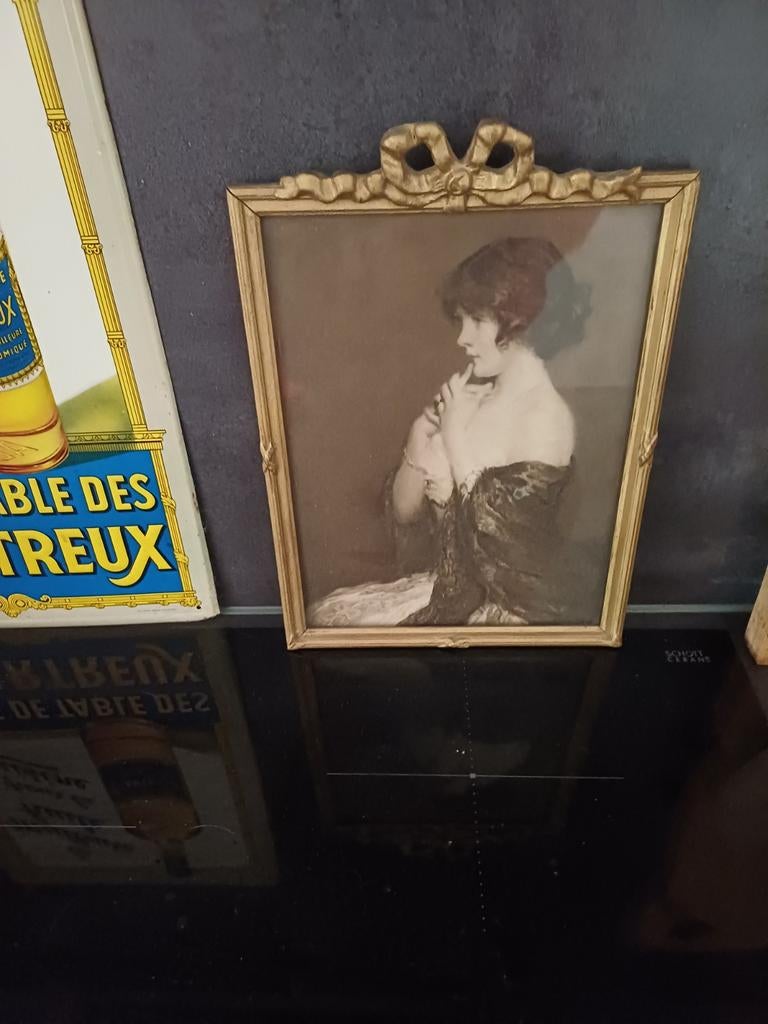 Prachtig antiek Frans Fotolijstje met strik glas en dame, Antiek en Kunst, Verzenden