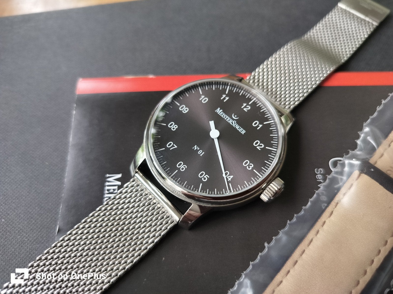 Prachtig Meistersinger No. 01 Mechanisch Horloge Full-set, Ophalen of Verzenden, Zo goed als nieuw, Leer, Overige merken