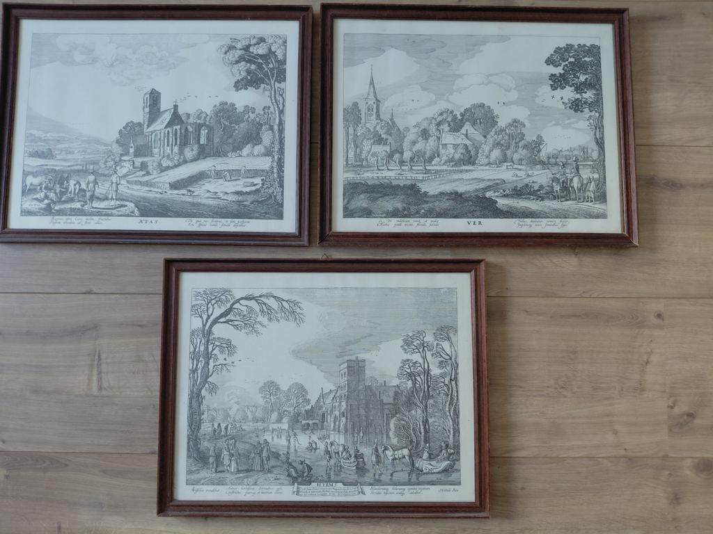 Drie seizoenen repro pentekeningen, Antiek en Kunst, Kunst | Etsen en Gravures, Ophalen