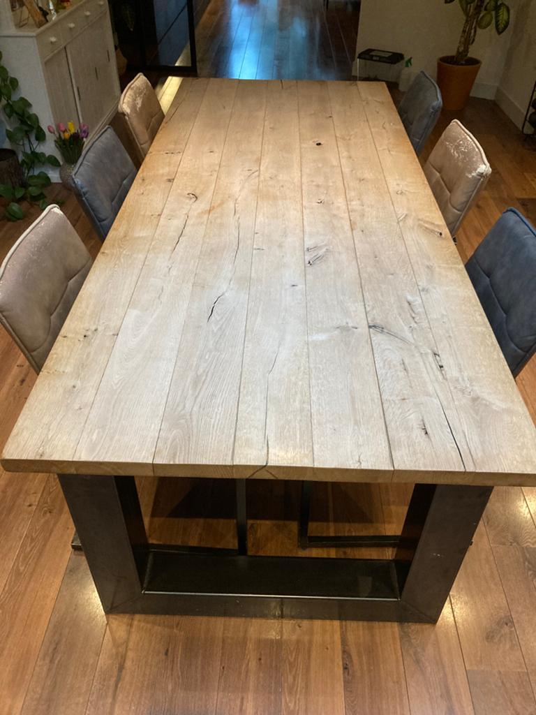 Eetkamerset: Massief Eiken Tafel (240x100) +6 GRATIS Stoelen, Ophalen, Gebruikt, 100 tot 150 cm, Eikenhout