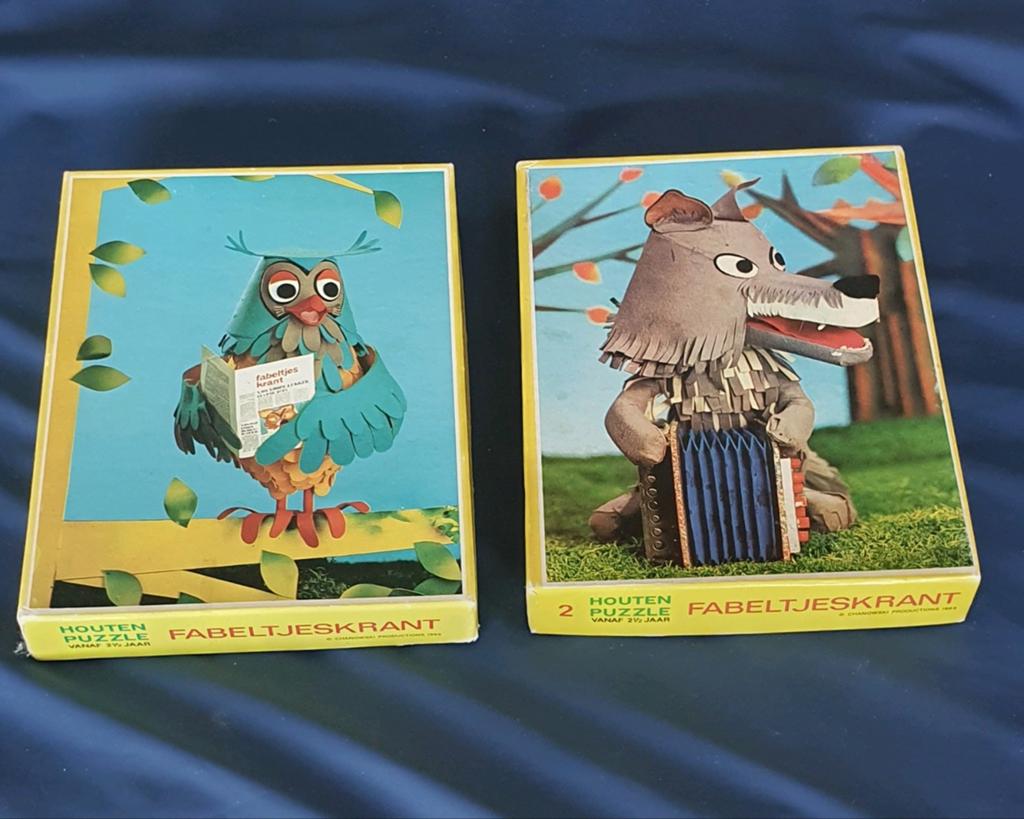 Vintage Fabeltjeskrant Houten Puzzels (Jaren '60) - Compleet, 2 tot 4 jaar, Gebruikt, 10 tot 50 stukjes, Ophalen of Verzenden