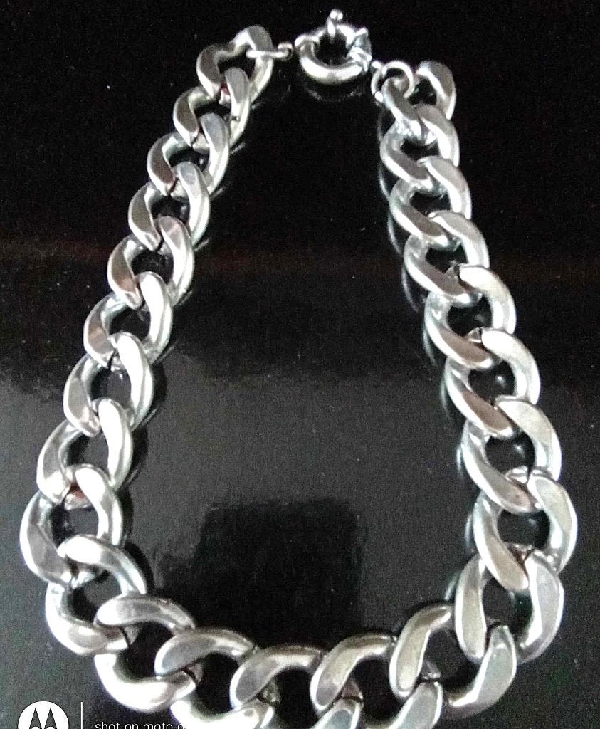 ⛓️Zilverkleurige PANZER ketting (Cuban Link / Gourmet) 44 cm, Verzenden, Zo goed als nieuw, Zilver, Overige materialen