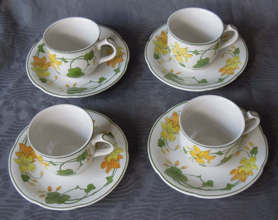 Nr TT117: 4 Villeroy en Boch Geranium kop en schotel, Villeroy & Boch, Villeroy & Boch, Ophalen of Verzenden, Zo goed als nieuw
