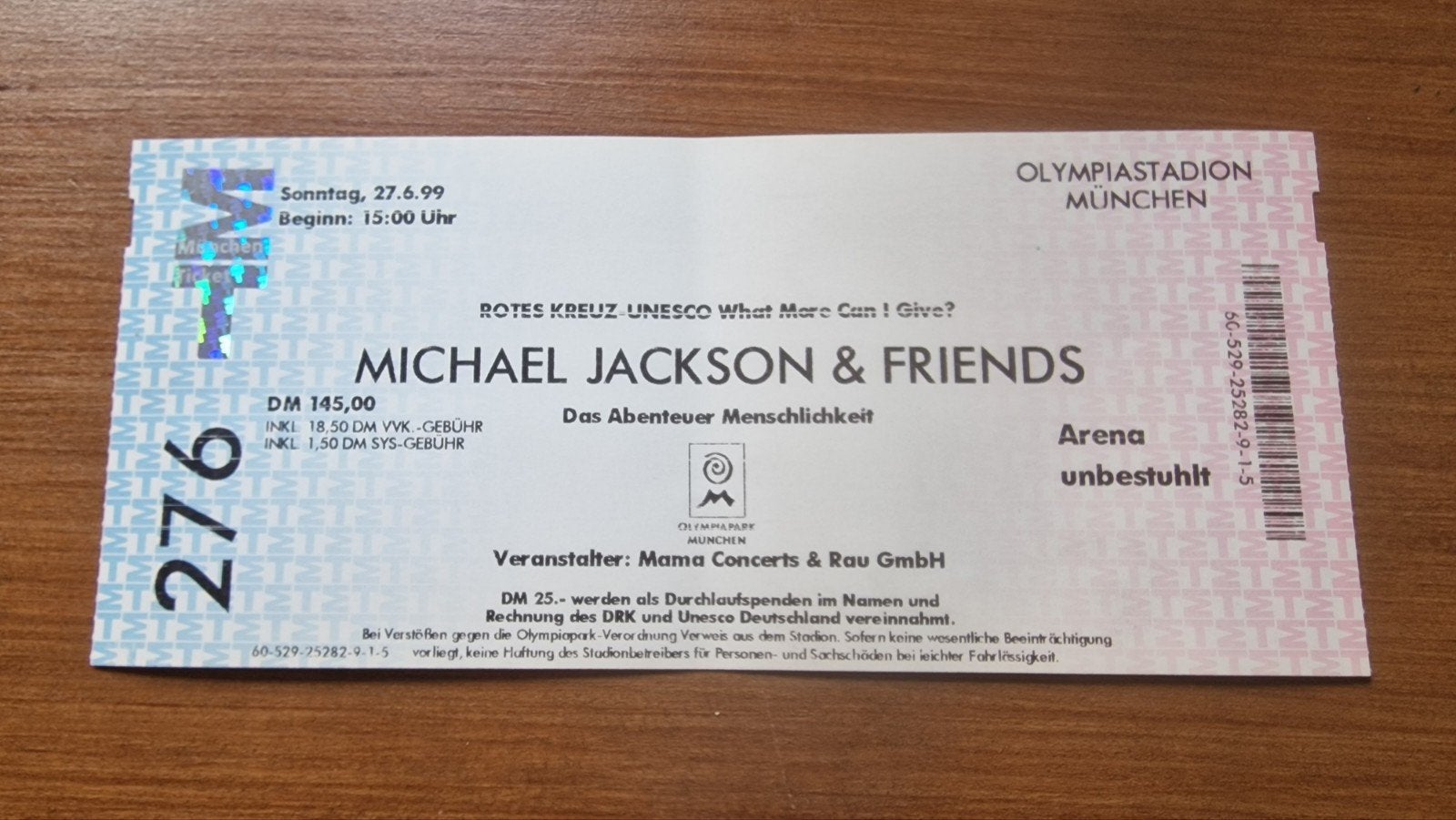 Michael jackson & Friends concert ticket 1999 zie fotos, Verzenden, Zo goed als nieuw, Foto of Kaart