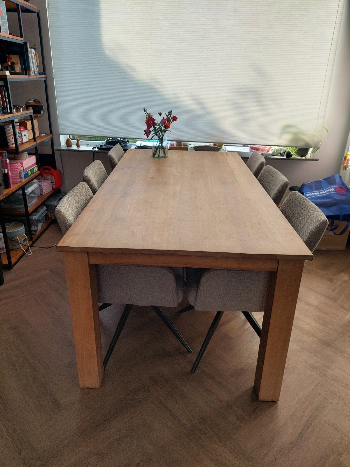 Teakhouten eettafel 6 personen, Ophalen, Gebruikt, 100 tot 150 cm, Teakhout