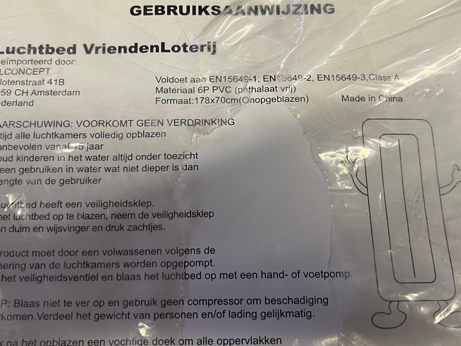 Luchtbed 1.78x70 cm, Tuin en Terras, Ligbedden, Ophalen of Verzenden, Nieuw, Plastic