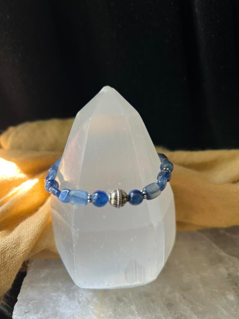 Kyaniet zilver beschermt aura straling geluk harmonie magie, Met bedels of kralen, Blauw, Nieuw, Ophalen of Verzenden