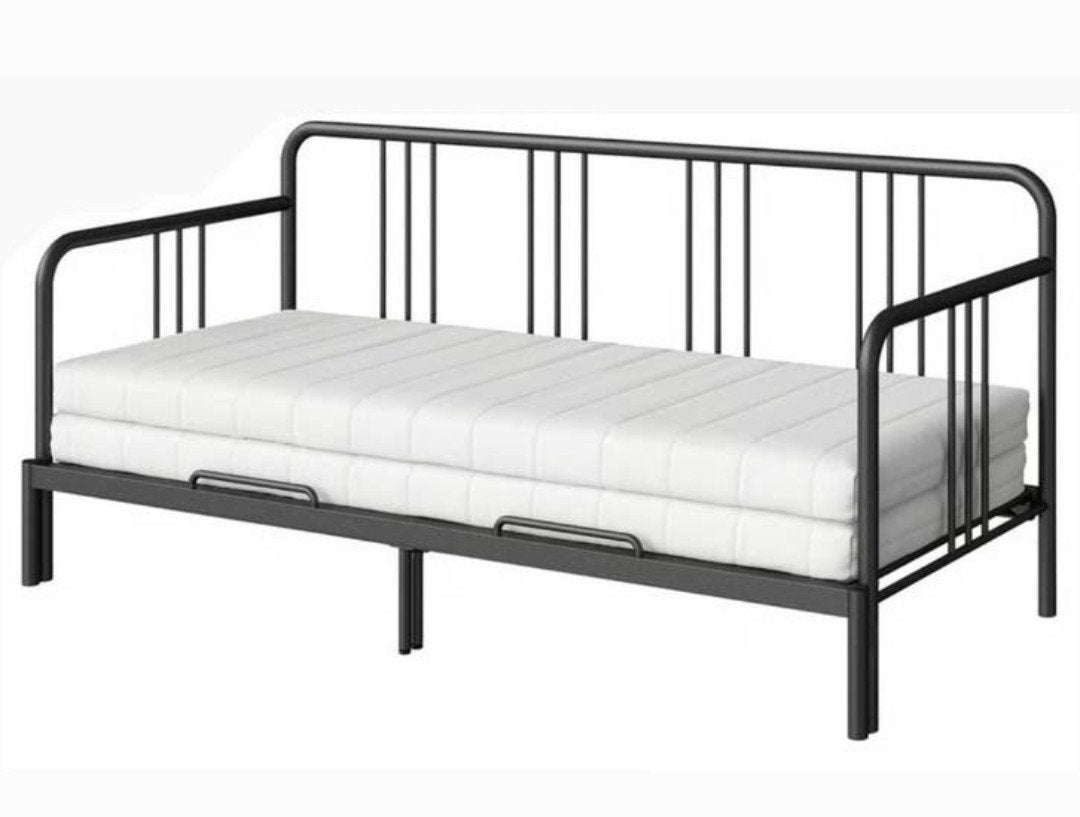 IKEA Fyresdal bedbank met 2 matrassen, zwart, Ophalen, Verstelbaar, Zwart, Tweepersoons