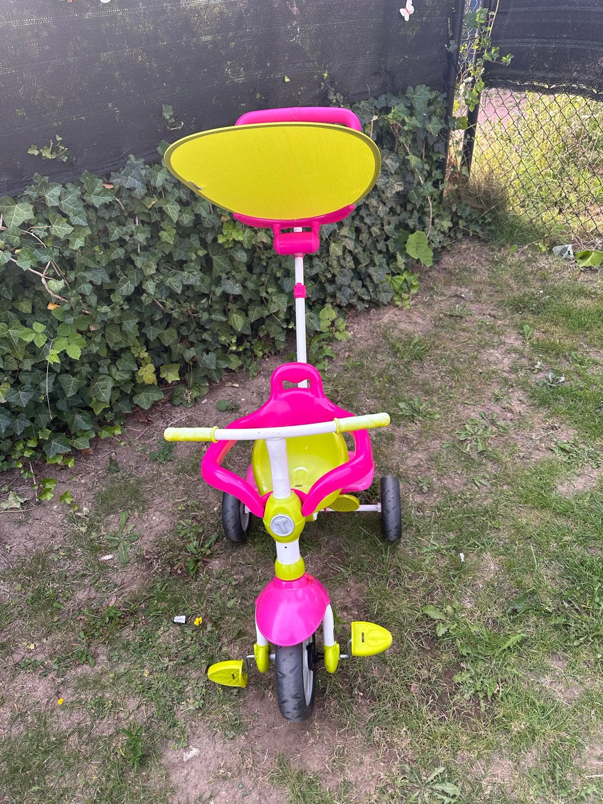Foto 5 van Smart Trike driewieler roze/geel met duwstang en zonnescherm
