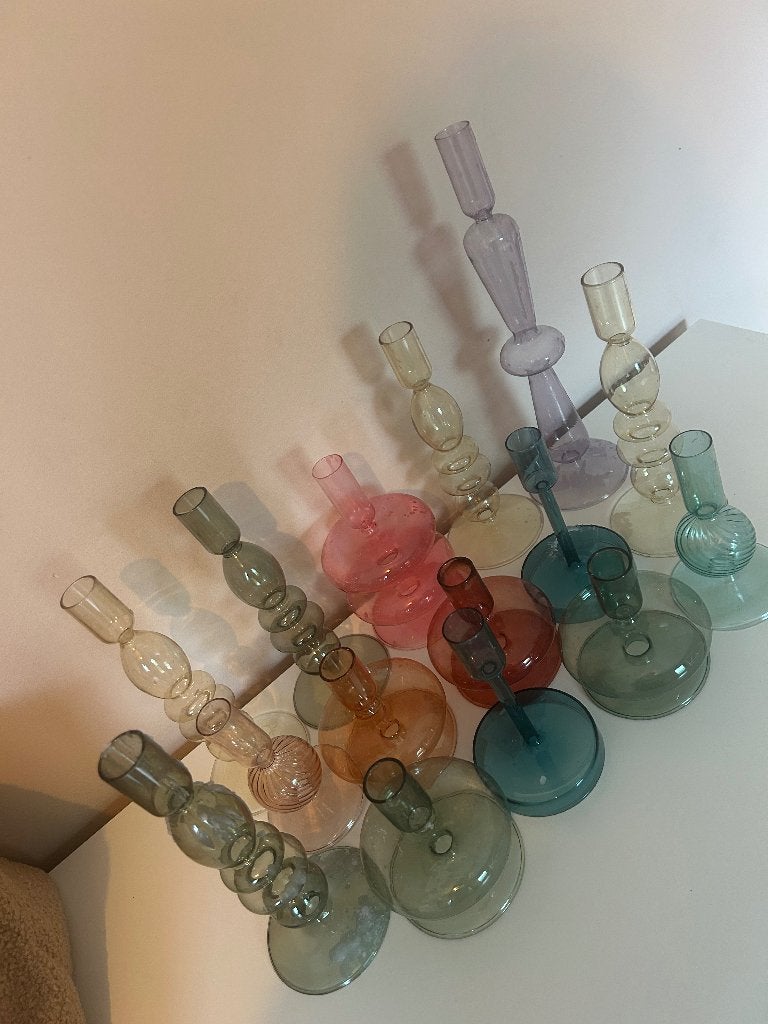 Glazen (gekleurde) kandelaren, Ophalen, Gebruikt, Meerkleurig, Glas