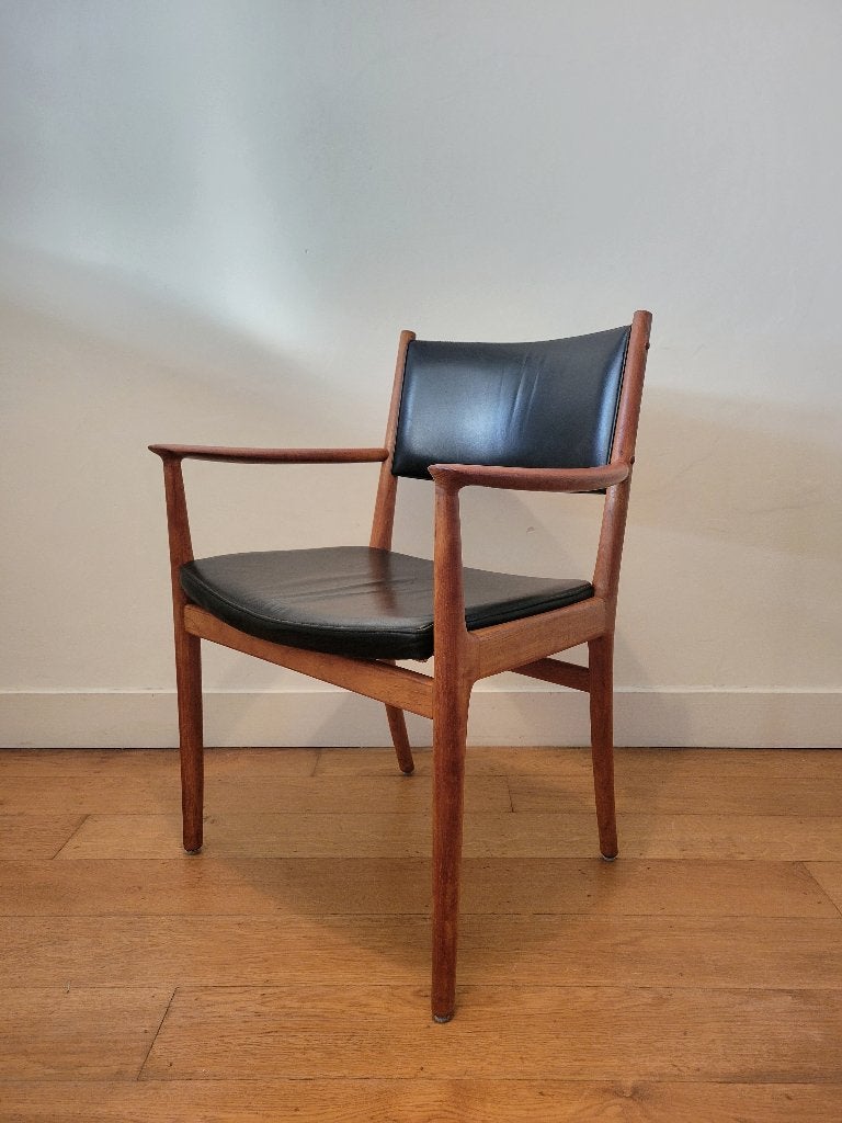 Elegante Deense stoel van Kai Lyngfeldt Larsen, Huis en Inrichting, Stoelen, Gebruikt, Eén, Hout, Leer, Bruin, Ophalen