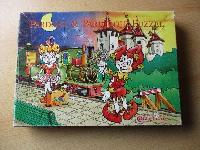 Efteling puzzel  Pardoes & Pardijntje bij treinstation 100 s, Ophalen of Verzenden, Meer dan 50 stukjes, Gebruikt