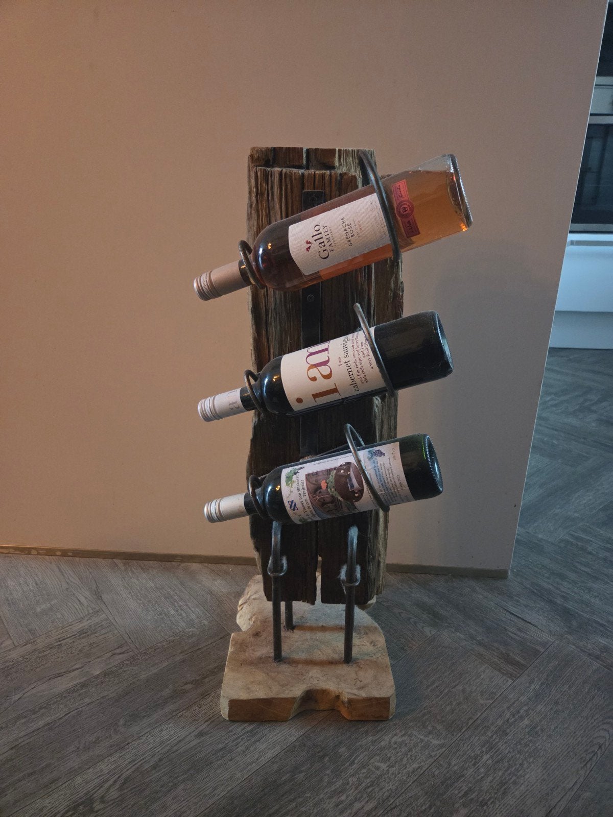 Robuust Wijnrek voor 3 Flessen - Zwaar Houten Design, Ophalen, Zo goed als nieuw, Hout, Minder dan 5 flessen