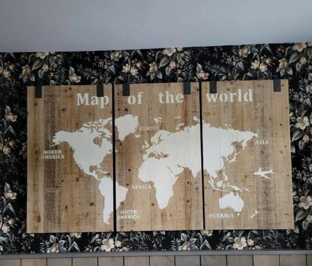 3 luik schilderij Map of the world, Huis en Inrichting, Ophalen, Zo goed als nieuw