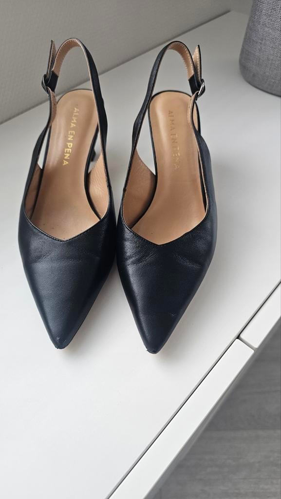 Alma en Pena slingbacks zwart leer maat 39, Verzenden, Zo goed als nieuw, Zwart