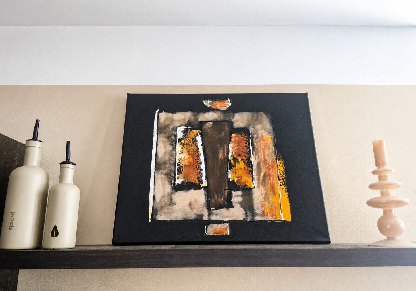 Abstract Schilderij "Golden Glow Zwart" C.M. Leushuis, Ophalen
