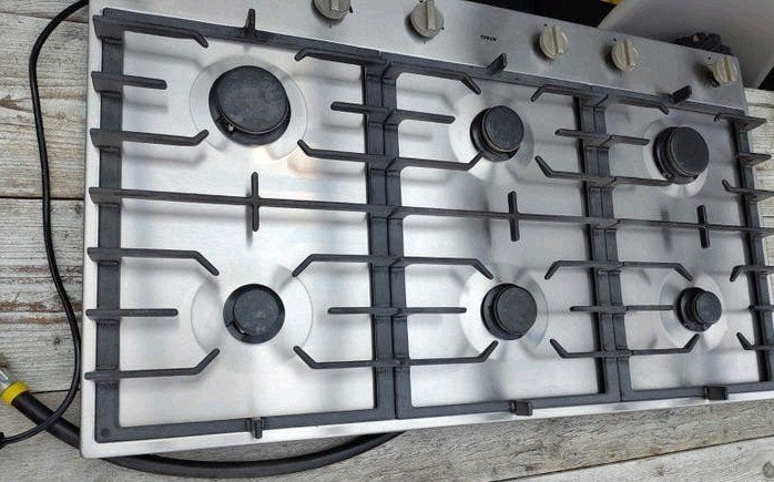 Atag 6-pits gaskookplaat - Geborsteld RVS - 90 cm breed, Ophalen, Gebruikt, Inbouw, Gas