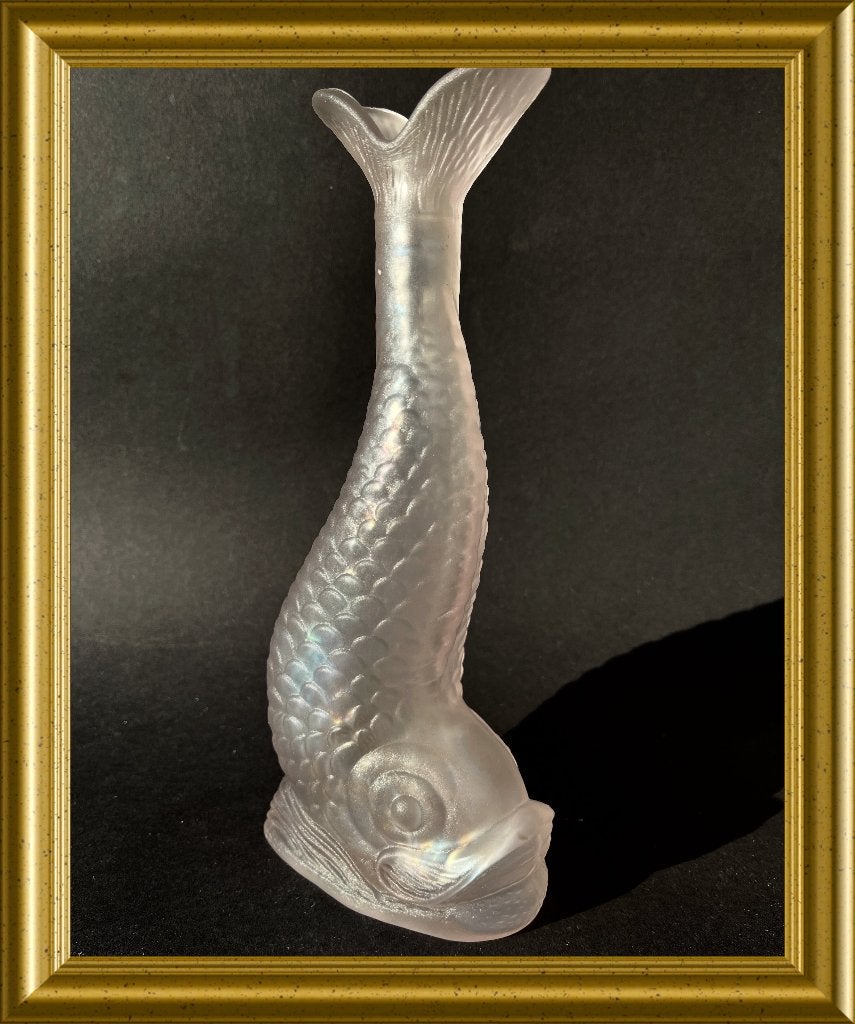 Aparte glazen vis, iriserend mangaanglas, karaf / fles., Ophalen of Verzenden