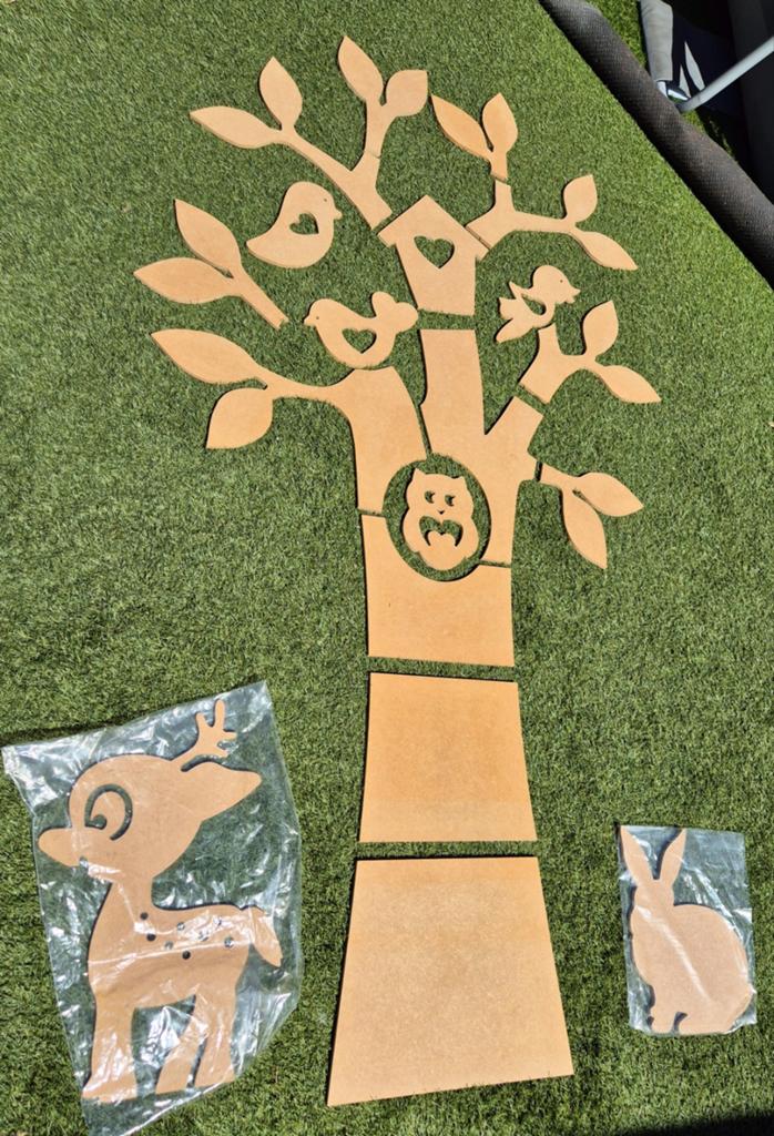 Muurdecoratie GROOT hout boom met dieren, Ophalen, 210 cm, Hout, Zo goed als nieuw