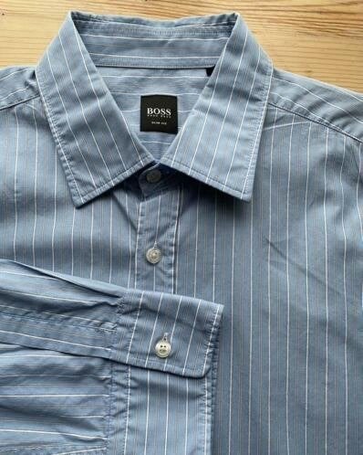 Hugo Boss overhemd maat 44 [vm], Ophalen of Verzenden, Zo goed als nieuw, Blauw, Halswijdte 43/44 (XL)