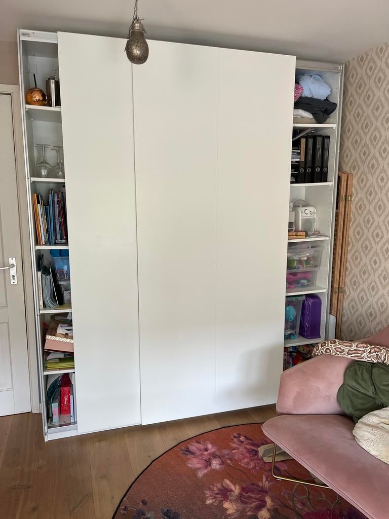 Pax kast ikea wit met schuifdeuren en opbergruimte, Ophalen, Met plank(en), Gebruikt, 200 cm of meer