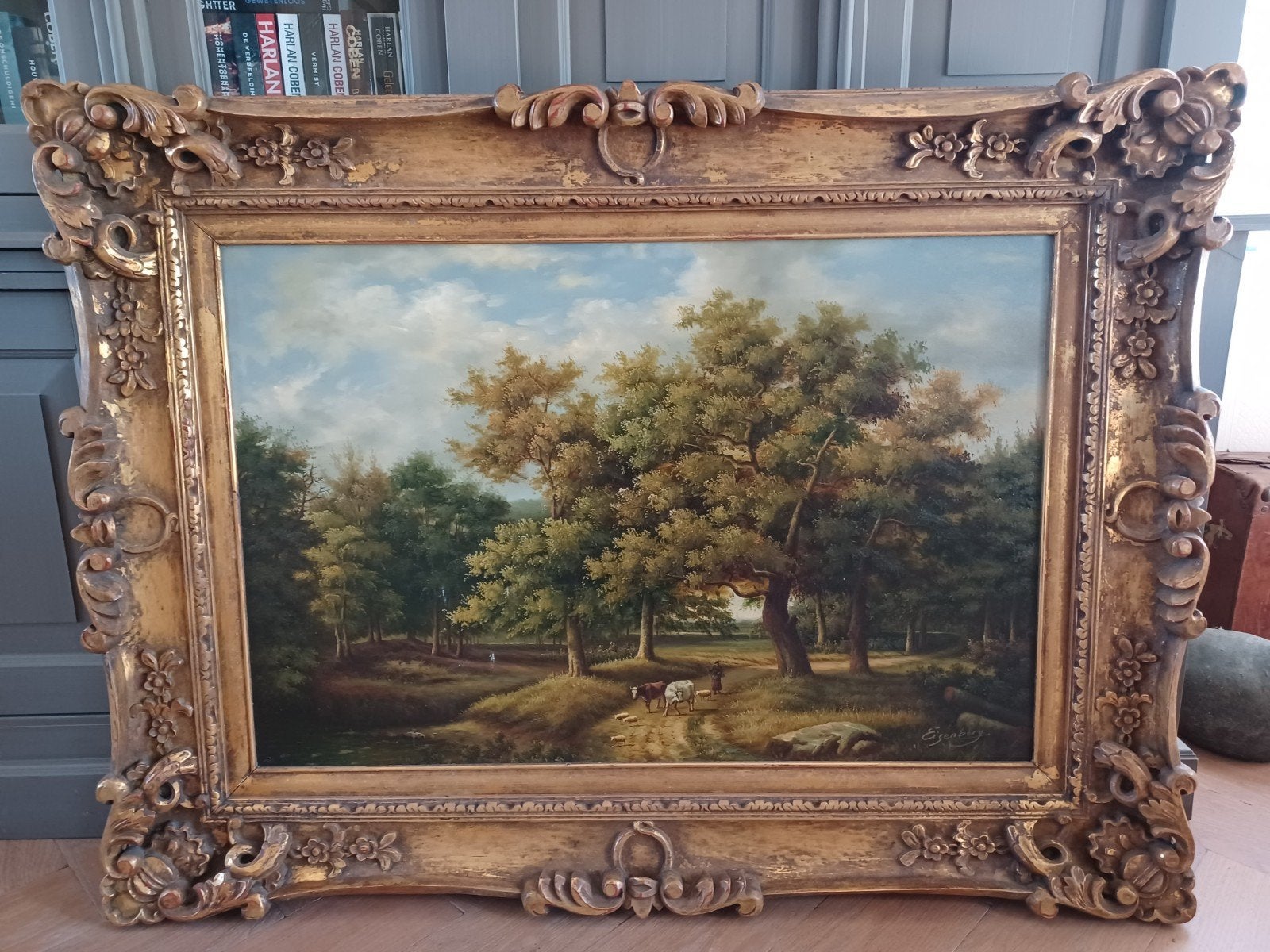❤️ schilderij boslandschap gesigneerd Eisenberg, Ophalen, Klassiek, Landschap, Doek