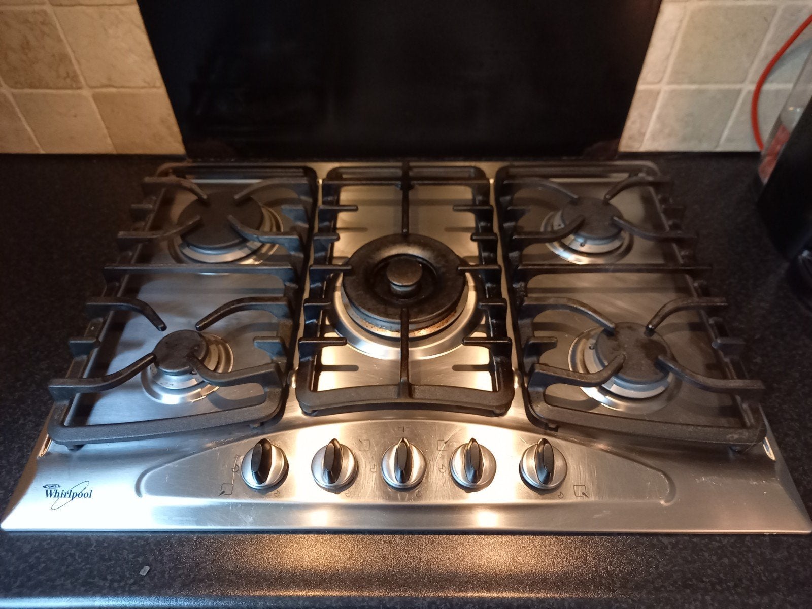 Whirlpool 5-pits gaskookplaat - RVS, Ophalen, Gebruikt, Inbouw, Gas