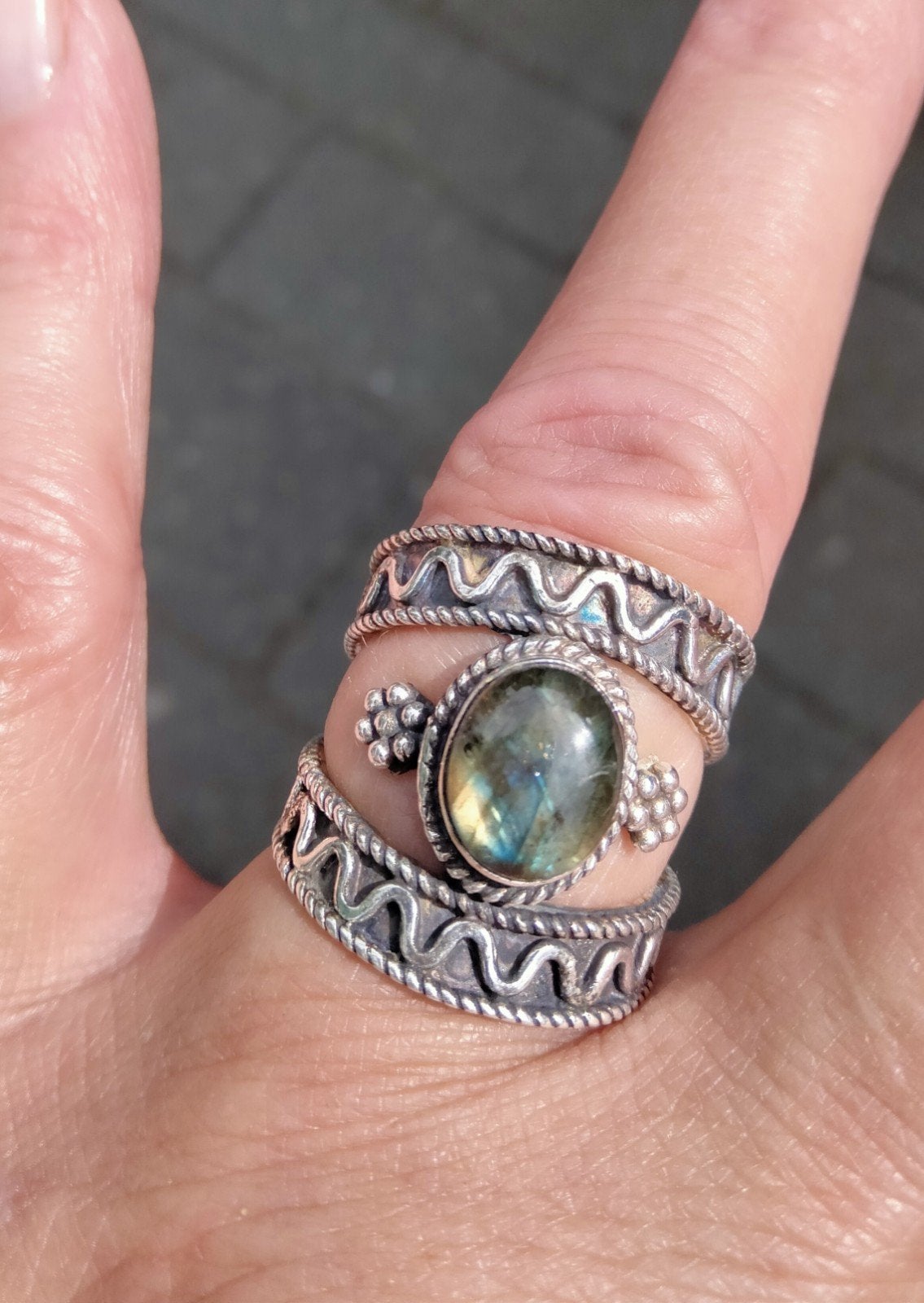 Labradoriet ring maat 18,75, 18 tot 19, Verzenden, Nieuw, Dame