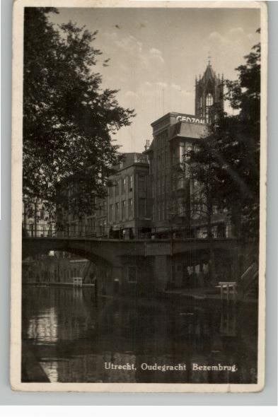 Utrecht Oudegracht Bezembrug GERSON winkel rechts st 1932, Ophalen of Verzenden, 1920 tot 1940, Gelopen, Utrecht