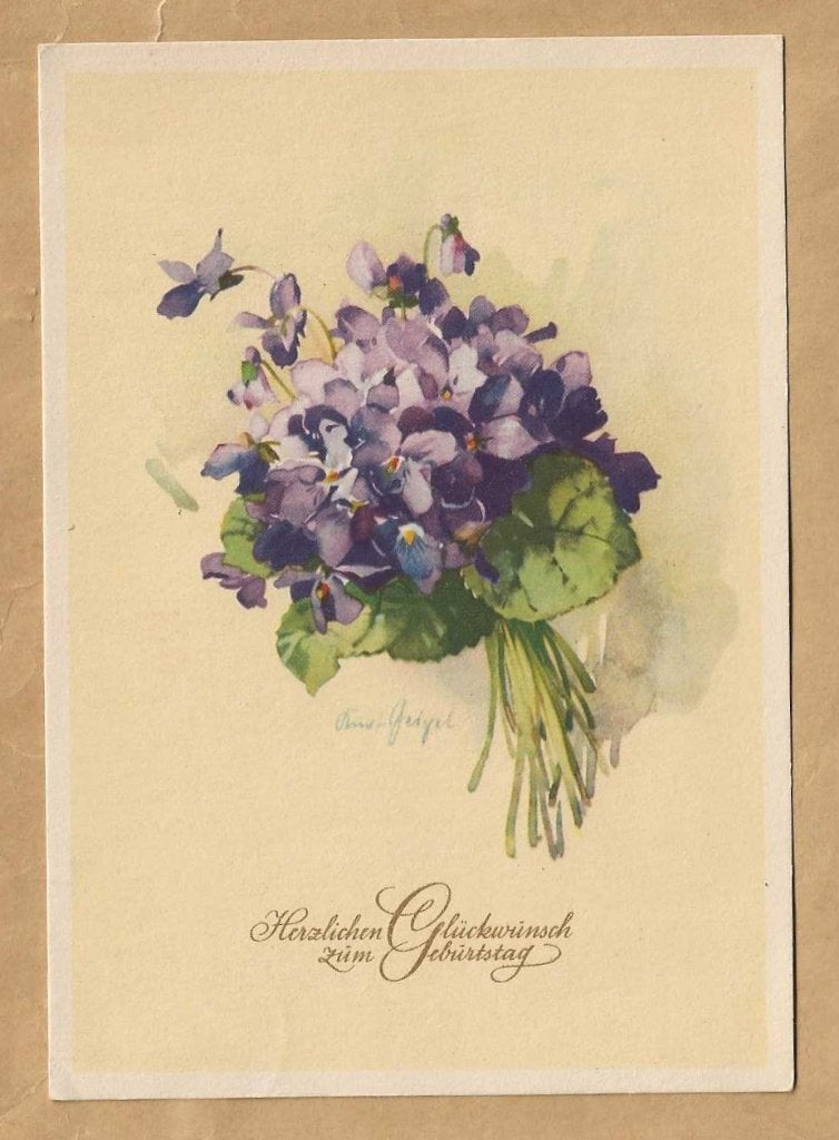 Vintage Ansichtkaart Viooltjes - Gefeliciteerd, Ophalen of Verzenden, 1940 tot 1960, Gelopen