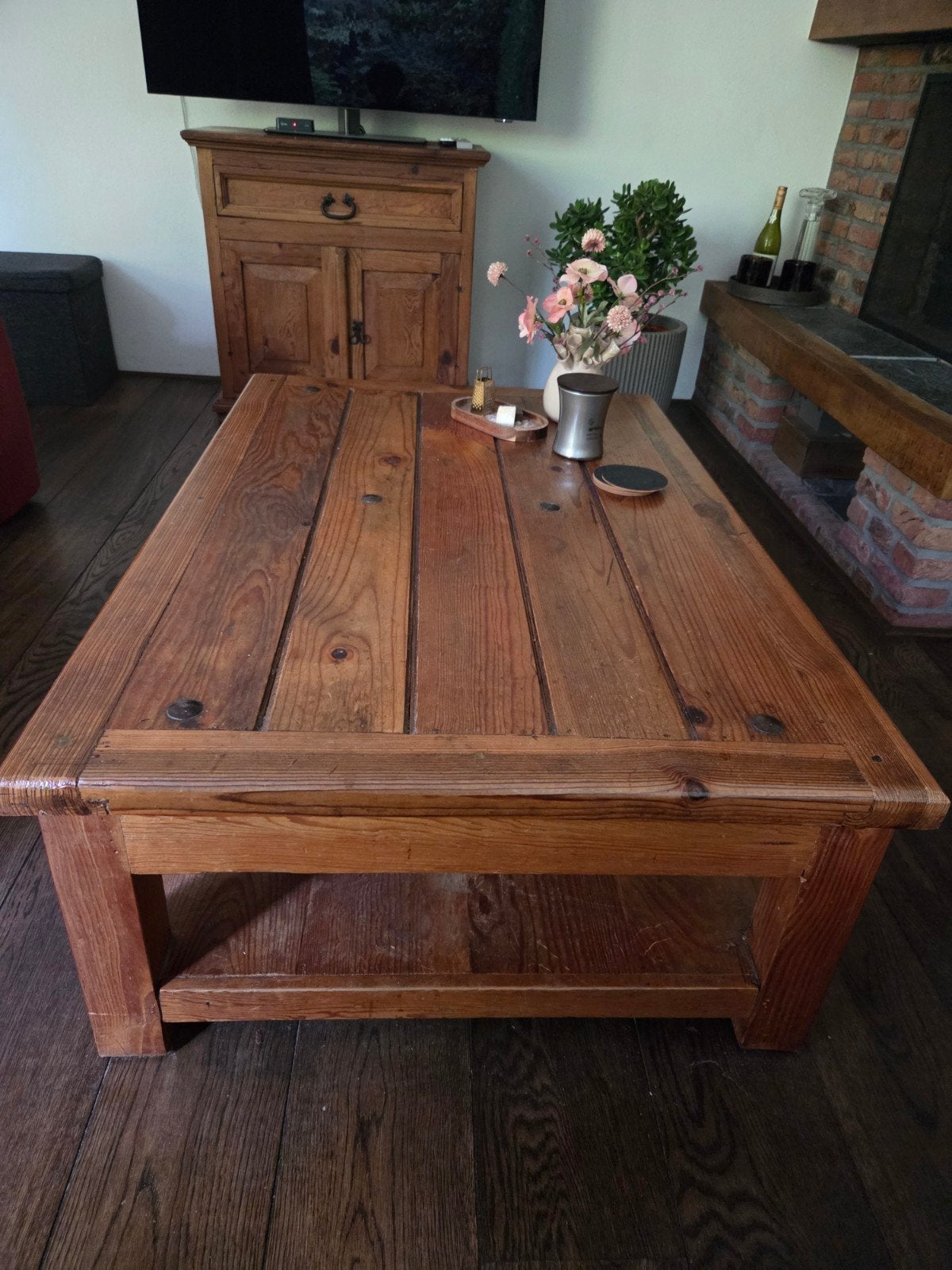 mexicaans grenen salontafel met open opbergruimte, Ophalen, Gebruikt, 100 tot 150 cm, 50 tot 100 cm