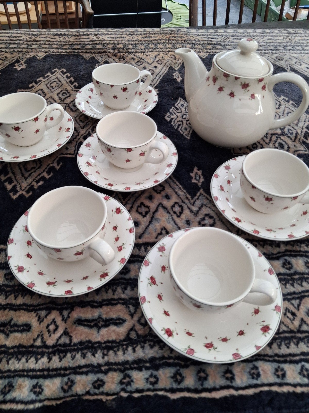 Clayre & Eef theeservies: theepot en 6 kop en schotels, Ophalen of Verzenden, Zo goed als nieuw, Overige merken, Compleet servies